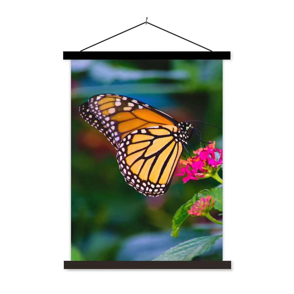 MuchoWow Textilposter Schmetterlinge - Blume - Natur 40x53 cm mit schwarzem Rahmen - Abbildung