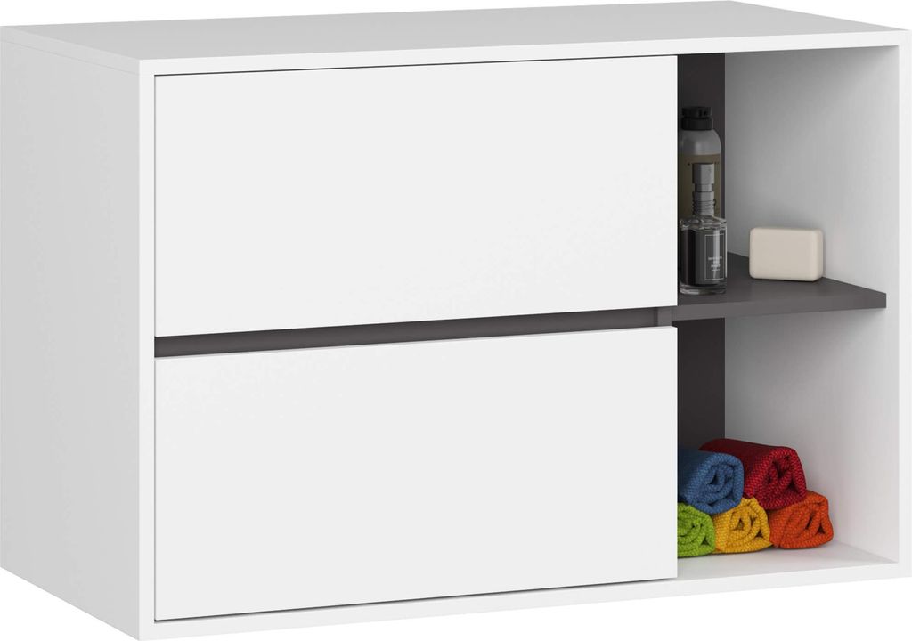 Hängender Waschbeckenunterschrank VAMI Weiß, Graphitgrau B90xH60xT45,5 cm