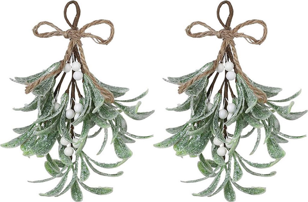 Künstlicher Mistelzweig, Weihnachtsdekoration zum Aufhängen, künstliches Mistelzweig-Ornament mit Schleife, glitzernden Blättern, simulierter M...