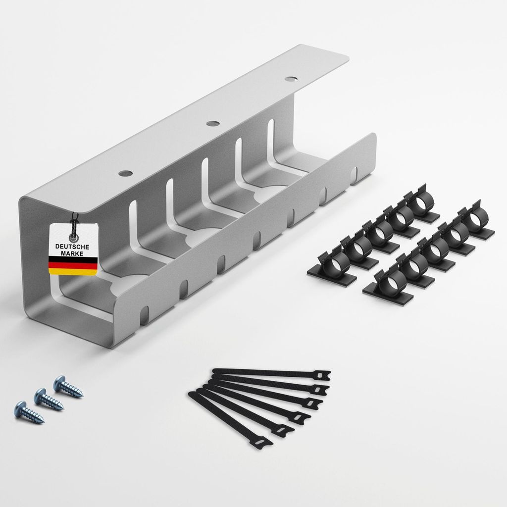 Albatros Kabelkanal Schreibtisch Silber Komplettset A - Kabelmanagement Schreibtisch für Ordnung und Produktivität, Organizer für Kabelführung ...