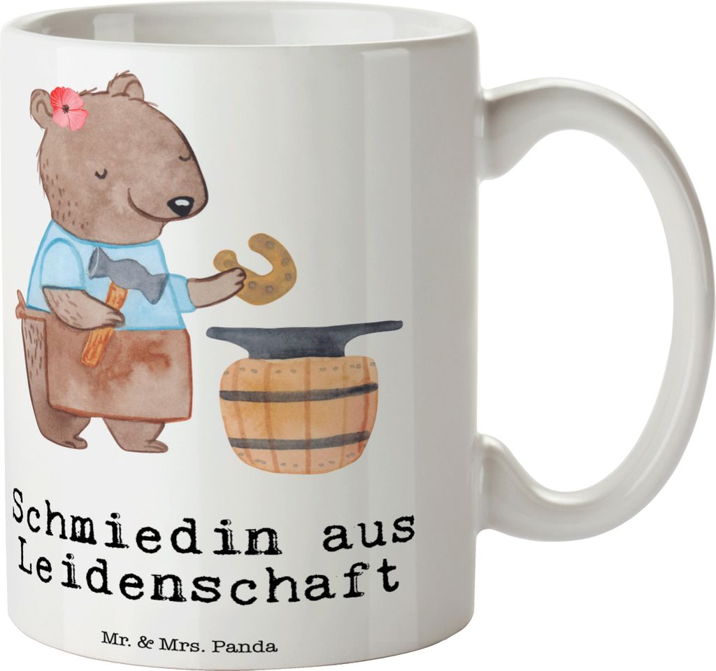 Mr. & Mrs. Panda Tasse Schmiedin Leidenschaft - Weiß - Geschenk, Kaffeetasse, Teetasse, Teebecher, Becher, Kaffeebecher