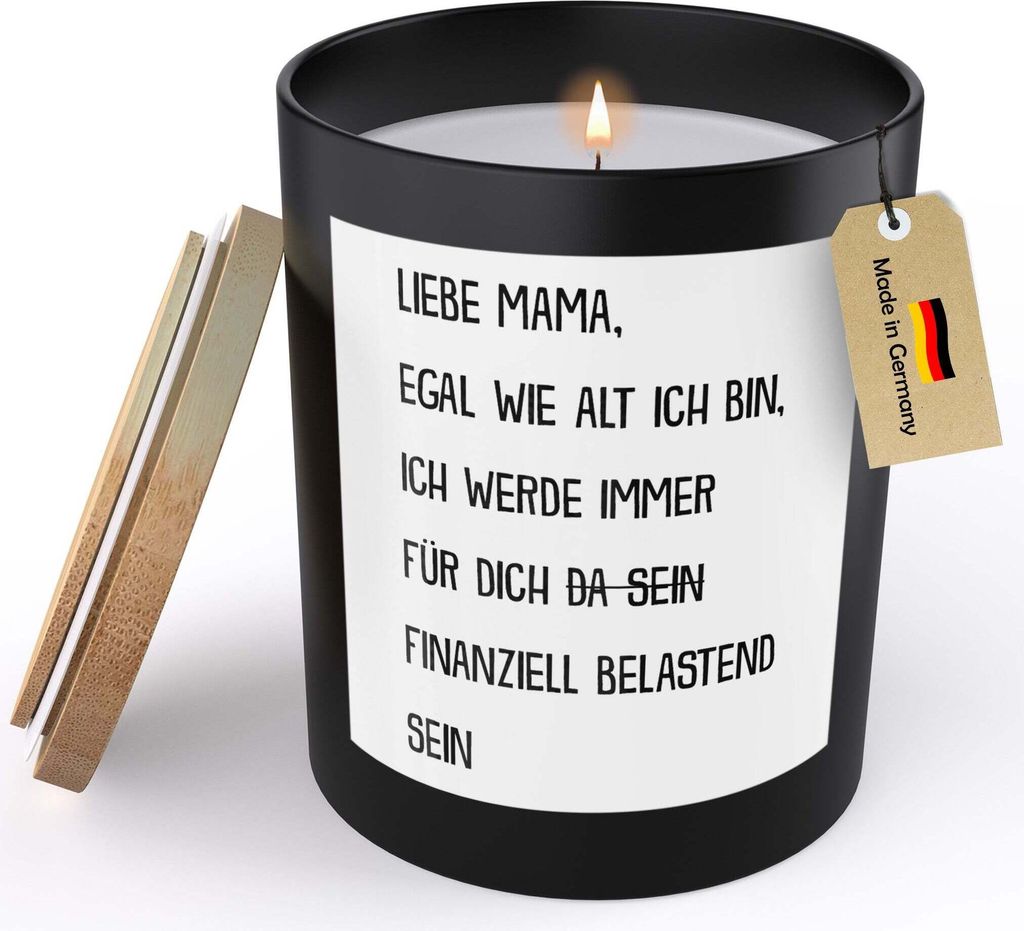 22Feels Mama Geschenk Spruchkerze "Egal Wie Alt Ich Bin" Muttertag Geburtstag Weihnachten Sojawachs Kerze im Glas Handgemacht Schwarz mit Spruch Du...