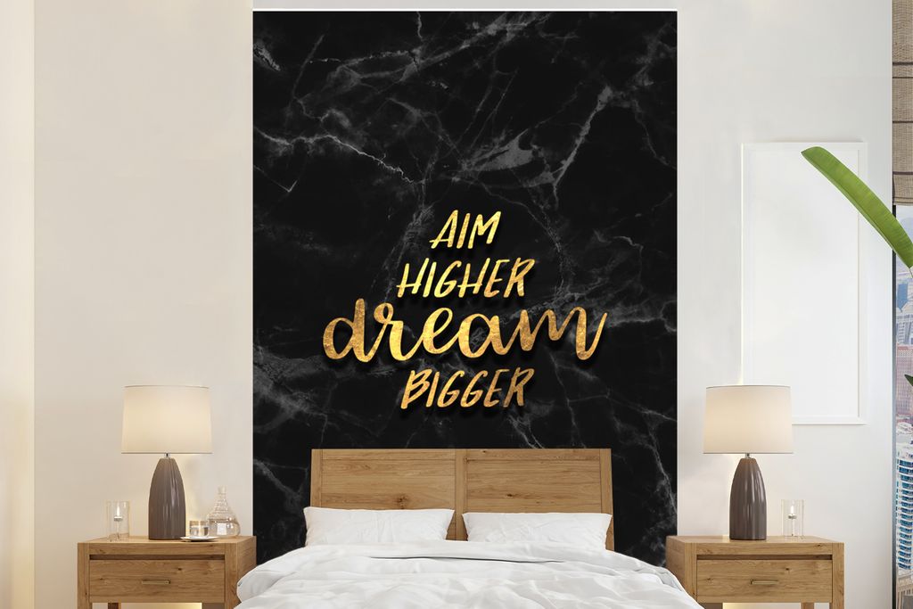 MuchoWow Fototapete für Wohnzimmer oder Schlafzimmer Wandtapete Vinyl Motivtapete Zitate - Traum - Gold - Marmor - 145x220 cm - Wanddekoration