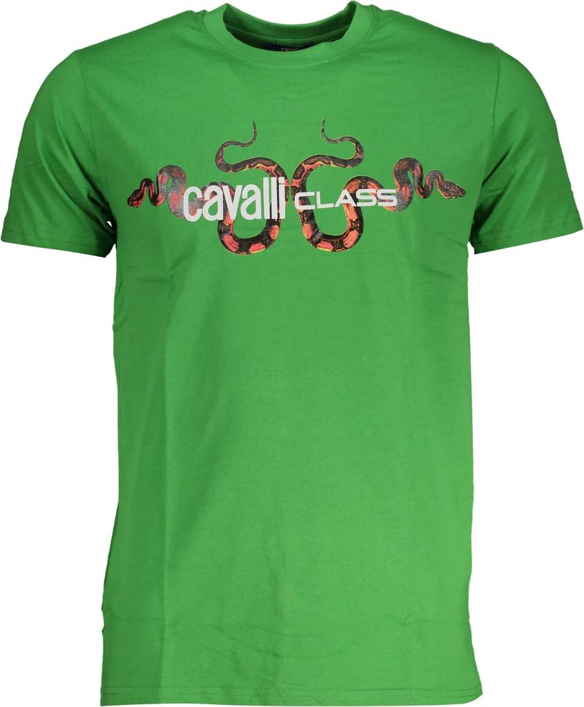 Cavalli Class Grün T-Shirt mit Schlangenmotiv : Größe - M Größe: M
