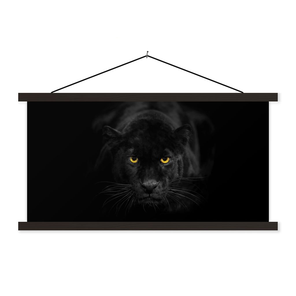 MuchoWow Textilposter Leopard - Augen - Schwarz 120x60 cm mit schwarzem Rahmen - Dekoration Schlafzimmer