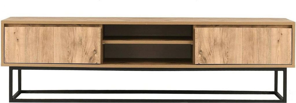 Fernsehschrank Themis, Ständer für Wohnzimmerfernseher, Niedriges Wohnzimmer-Sideboard, TV-Ständerbasis, 140x40h50 cm, Schwarz und Eiche