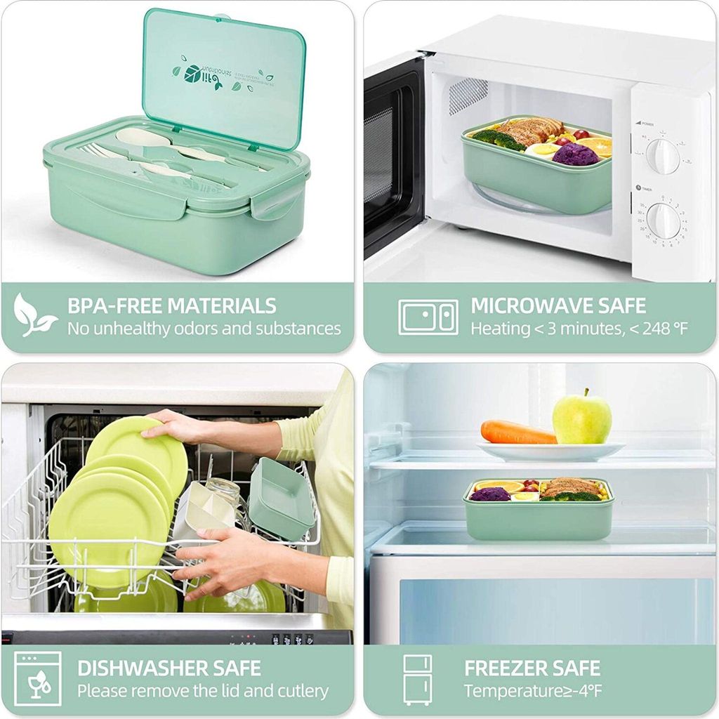 Contenitore Pranzo Bento Portapranzo Bento Box 3 In 1, 1450 Ml, A Prova Di Perdite, Per Microonde, Senza BPA, Per Adulti E Bambini (nero/bianco) Contenitore Microonde Senza BPA Con Posate