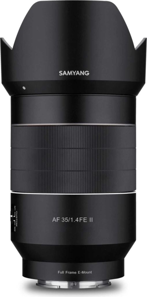 A studio shot of a black camera lens.
