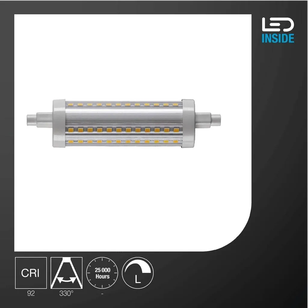 Ampoule LED R7s 118mm 15W SLV Tube Transparent Eclairage Blanc Chaud