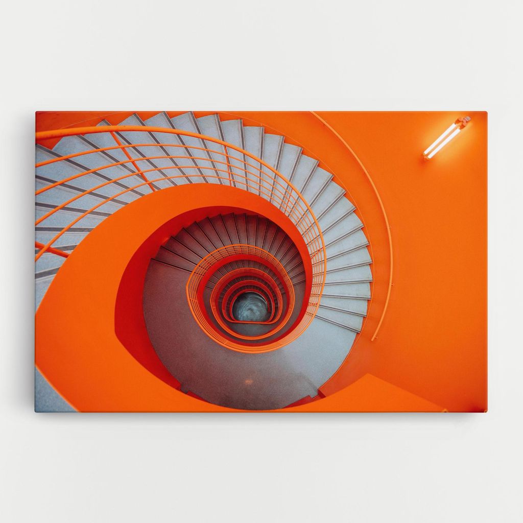 ARTHUB Leinwandbild 80x120 cm, Grey Orange Stairs | Wohnzimmerdekoration, Hängende Bilder, Wanddekoration, Heimdekoration, Abstrakte, Optische T...