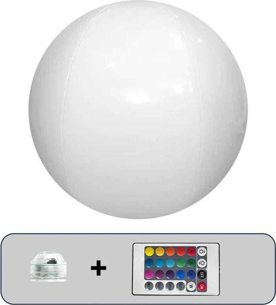 Weißer aufblasbarer Wasserball mit separatem LED-Lichtmodul und einer mehrfarbigen Fernbedienung
