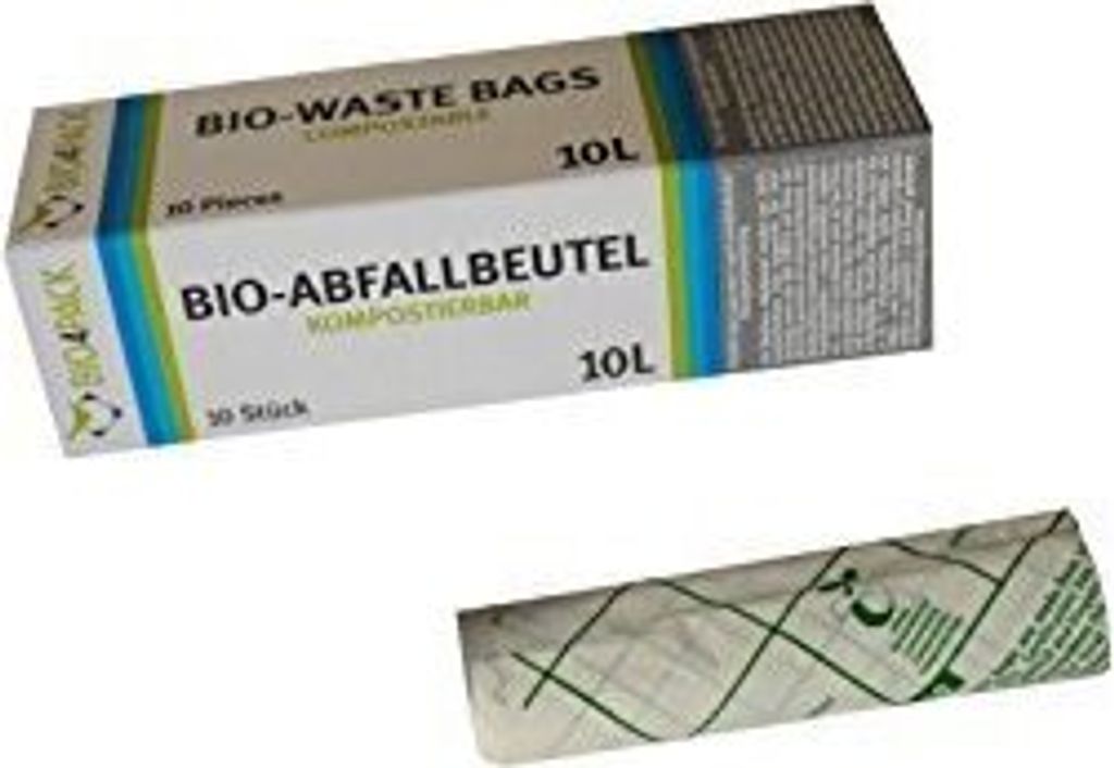 -Abfallbeutel, 100% kompostierbar, 10 Liter, 430 x 440 mm, 15 μm, 10 Beutel / 1 Faltschachtel