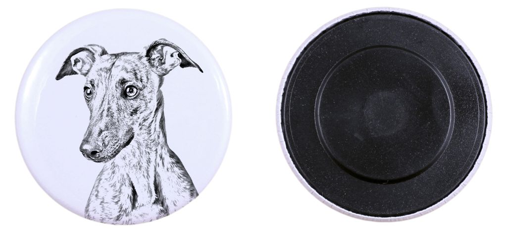 Whippet, Kleiner Englischer Windhund Magnet mit einem Hundepfotenabdruck, außergewöhnlich leicht, starker Magnet, handgefertigtes Produkt der Mar...