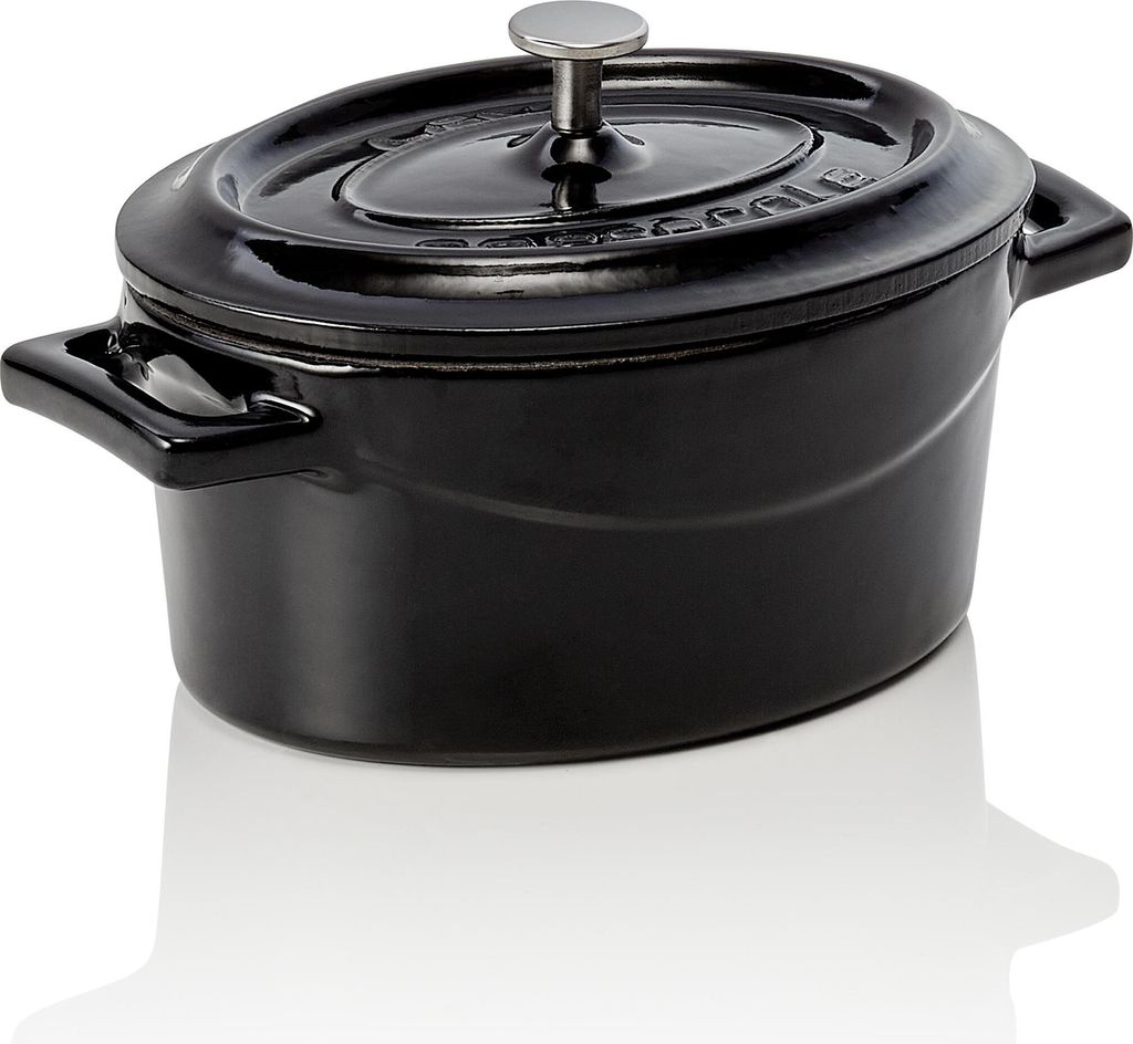 LAVA Cocotte schwarz 12,5 x 10 x 6 cm, Serie Cocottes oval Gusseisen emailliert