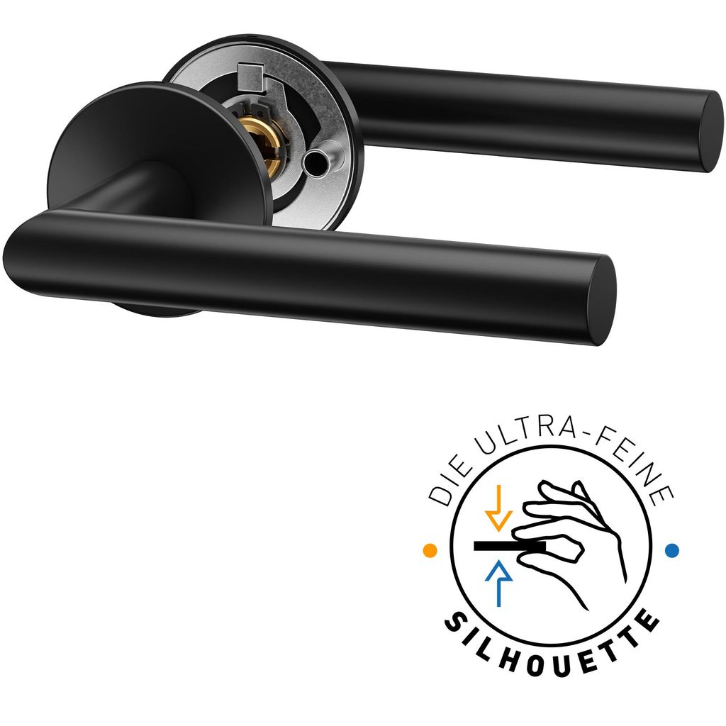 ERGO line Modern Design, Schwarz Türbeschlag NINA ohne Schlossrosette, Die ultra-feine Silhouette, L-FORM; Türbeschlag; Türgriff; Türklinke
