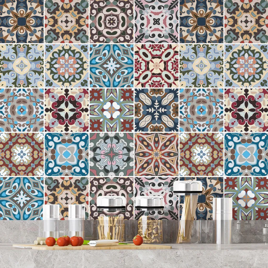 Stickers carrelage Lumaléa motif carreaux de ciment adhésif mat 36pcs