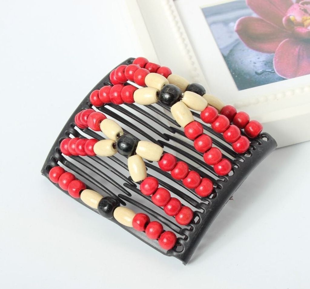 Trend African Hairclip Haarklammer Haarkamm Blüten Holzdesign Rot Weiß Schwarz