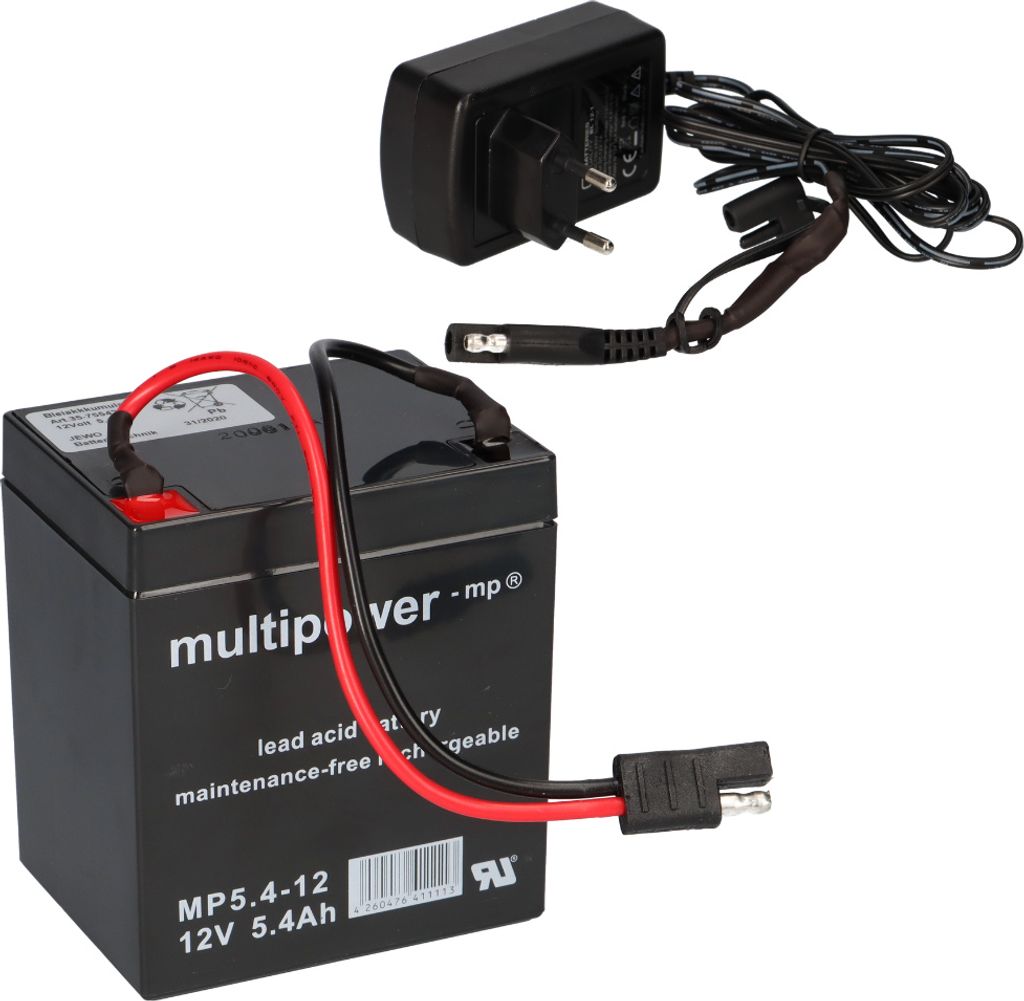 Multipower Blei Akku 12V 5,4Ah mit Stecker + Ladegerät für Produktbild 