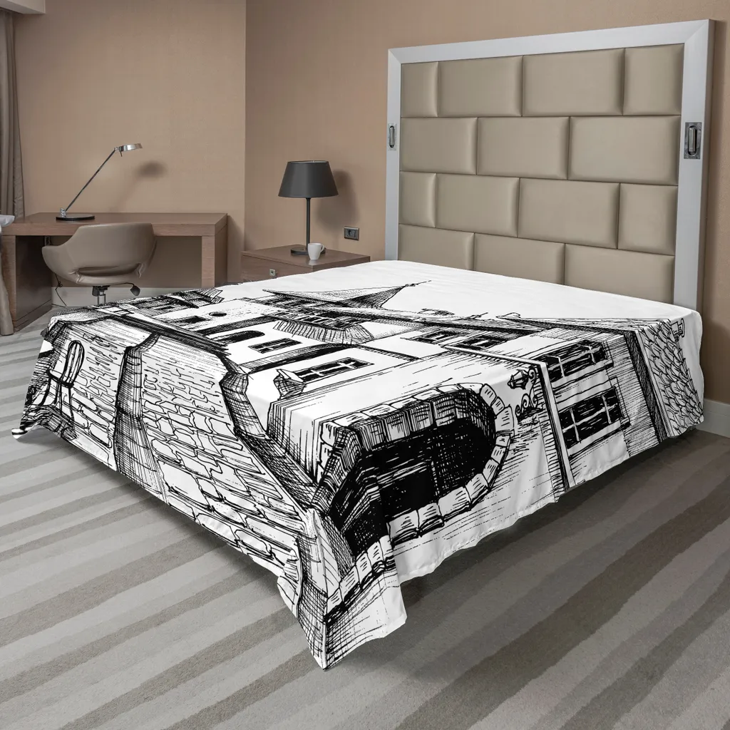 Drap de lit supérieur décoratif style urbain dessin noir blanc 244x205 cm