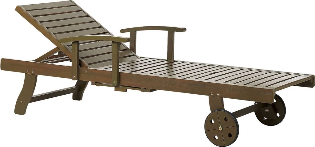 BELIANI Gartenliege Dunkelbraun Akazienholz mit Verstellbarem Kopf- und Fußteil Rollbar Modern Rustikal Terrasse Garten Balkon Ausstattung Holzmöbel