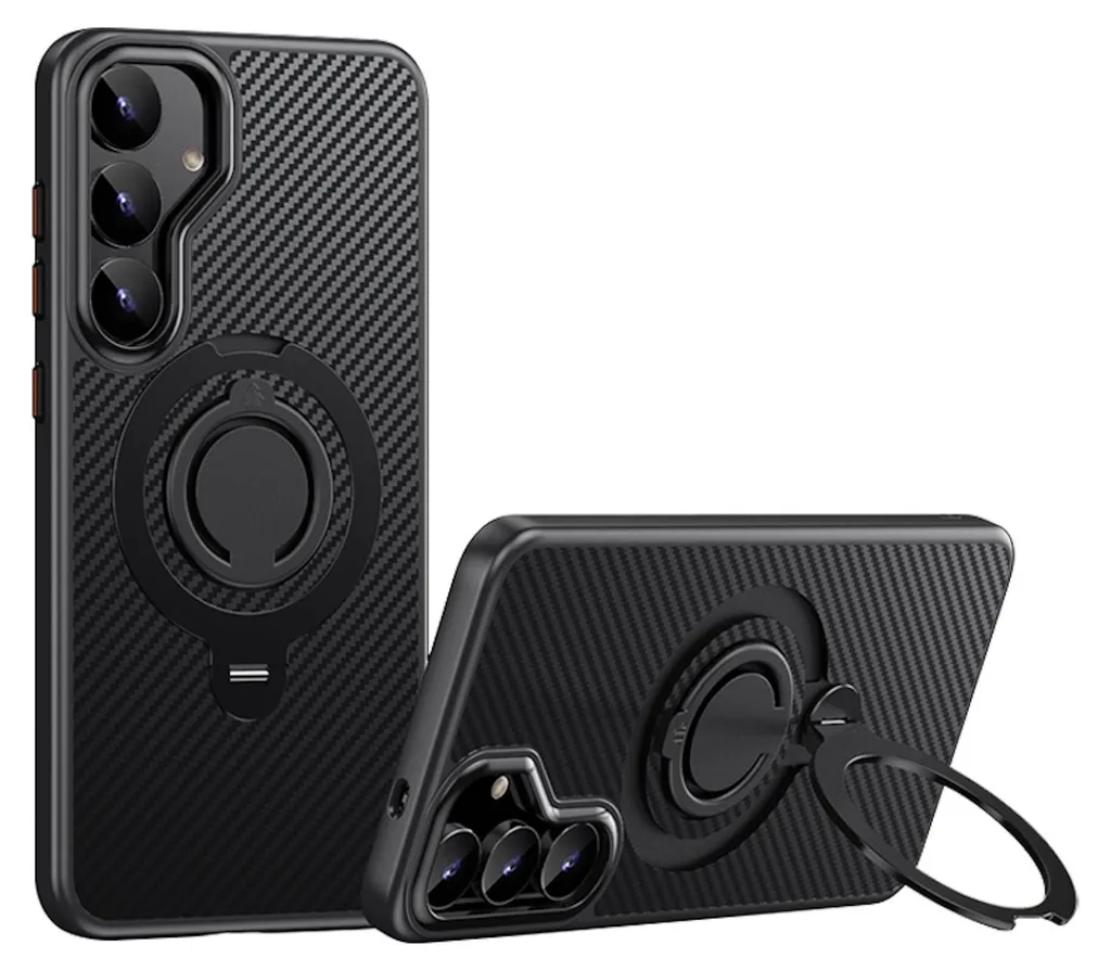 Cover MagSafe Samsung S25+ Carbon Design Ring Case 360 Nera