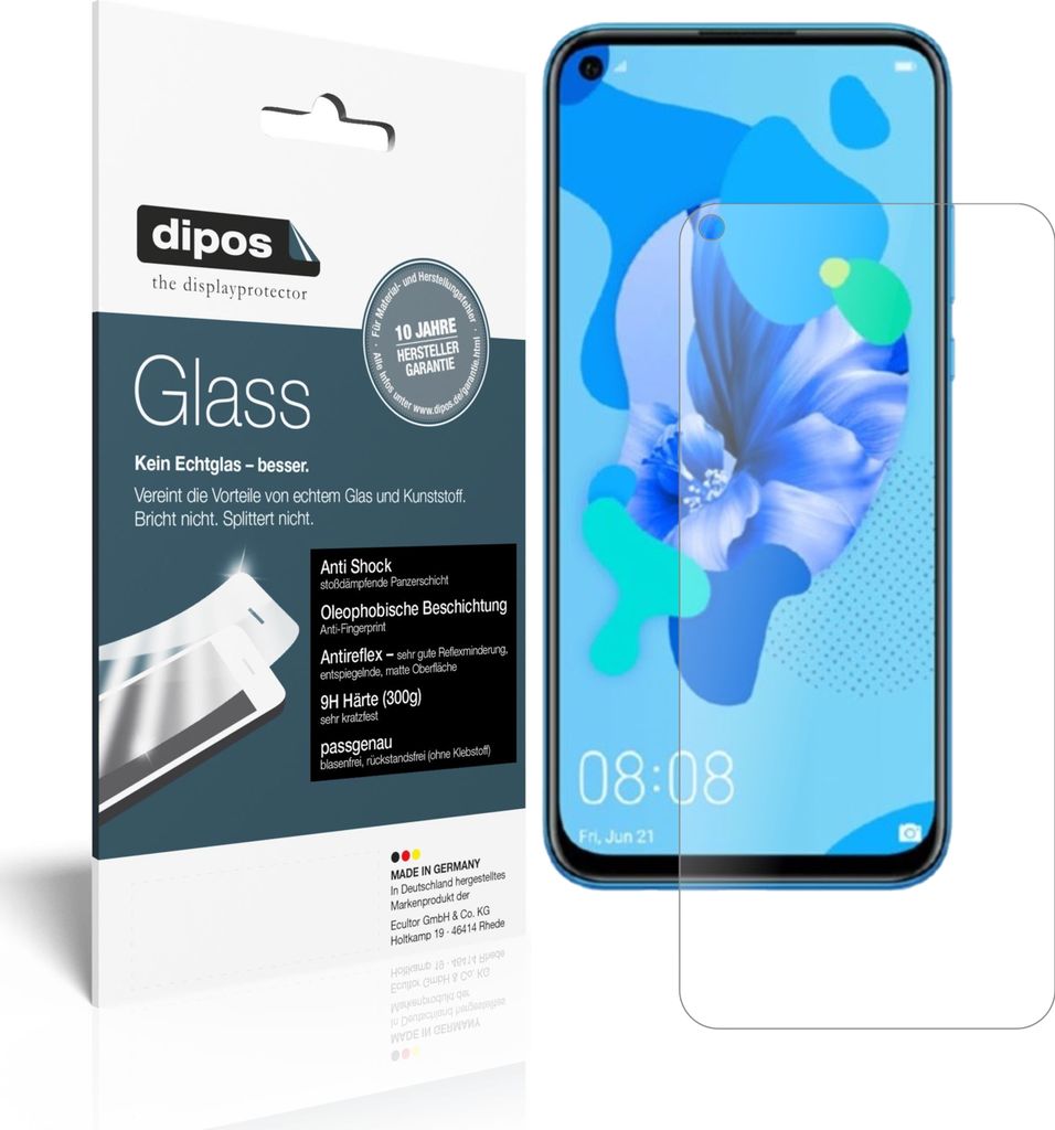 2x Schutzfolie für Huawei nova 5 matt - Anti-Shock 9H Folie dipos Glass Kunststoffglas