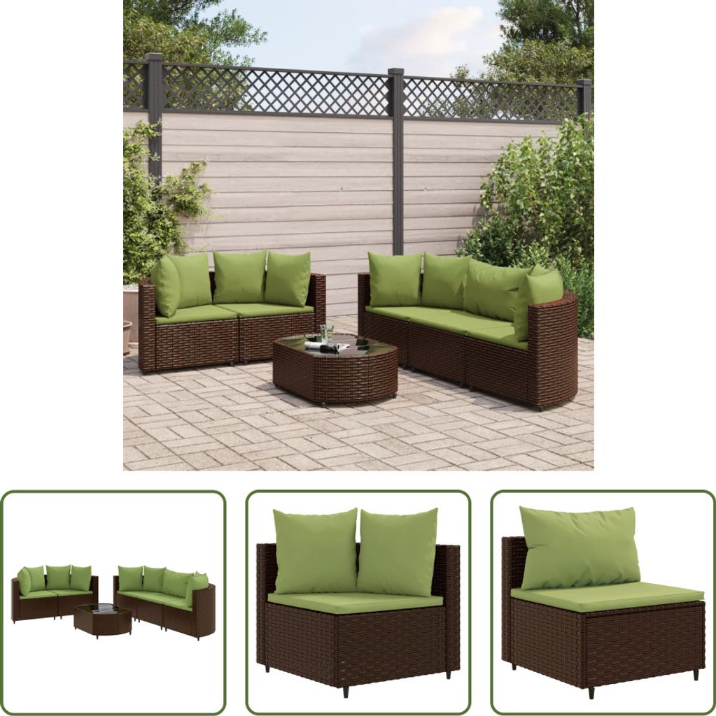 The Living Store 6-tlg. Garten-Sofagarnitur mit Kissen Braun Poly Rattan