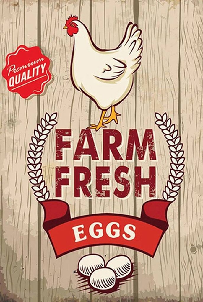 vianmo Holzschild 18x12 cm Huhn farm fresh eggs premium