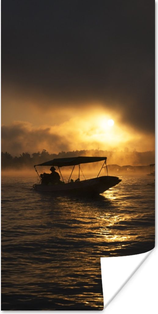 MuchoWow Poster Boot mit Nebel im Sonnenuntergang 60x120 cm - Wandschmuck