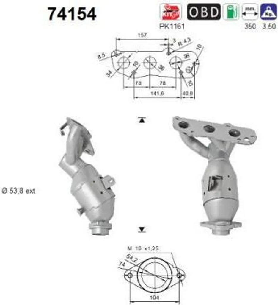 Catalyseur haute performance AS 74154 pour moteurs 140021HF0A