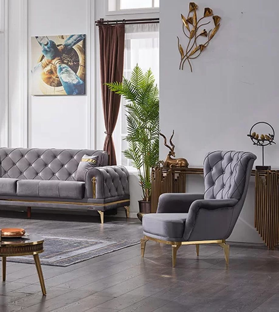 Sessel Grau Polstermöbel Modern Wohnzimmer Luxus Polstersessel