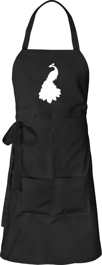 Huuraa Schürze Pfau Silhouette Schwarz mit Taschen Baumwolle Kochschürze Geschenkidee