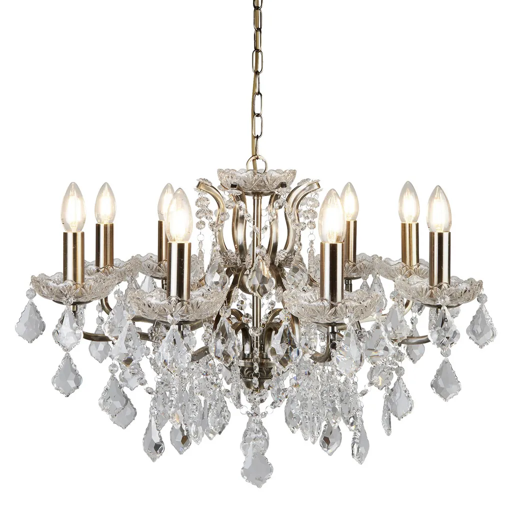Grand Lustre Cristal Clair à 8 Lampes, Finition Bronze Antique Parisien