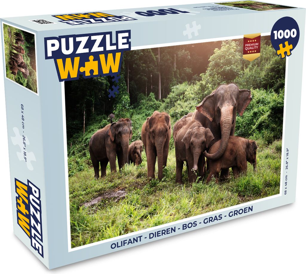 MuchoWow Puzzle 1000 Teile Elefant - Tiere - Wald - Gras - Grün - Erwachsene - Rätsel