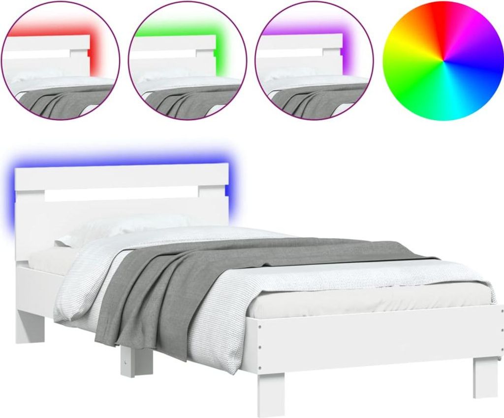 vidaXL Bettgestell mit Kopfteil und LED-Leuchten Weiß Produktbild 