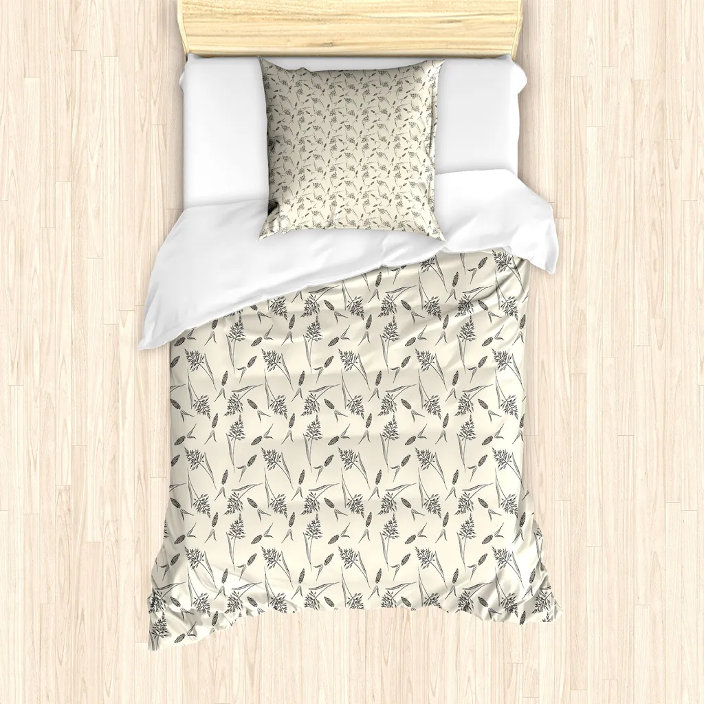 ABAKUHAUS Boho Set Copripiumino Singolo - Motivo Erbe Grigio Crema