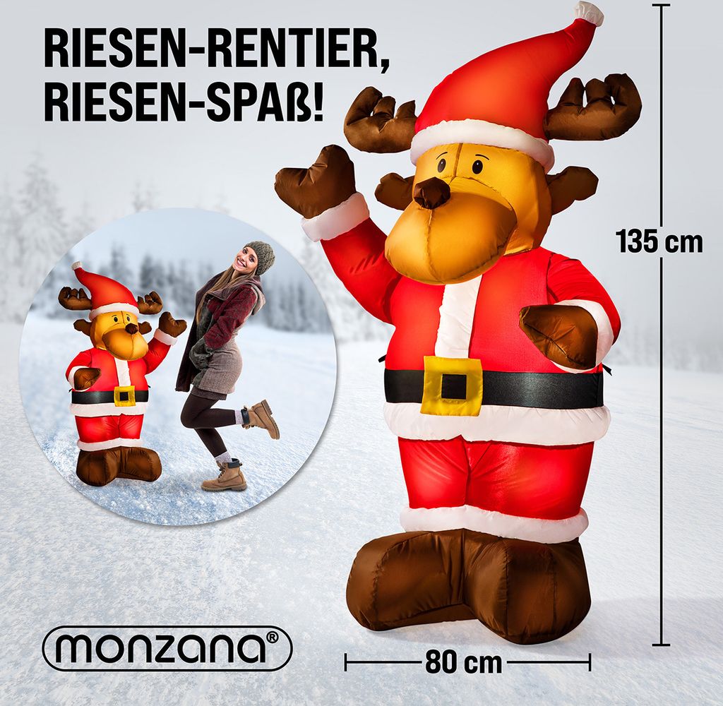 MONZANA® Aufblasbares Rentier 135cm LED Beleuchtet Produktbild 6