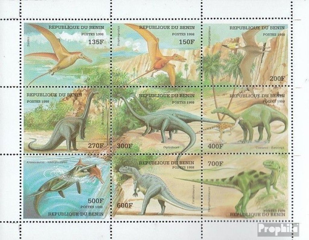 Briefmarken Benin 1998 Mi 1040-1048 Kleinbogen (kompl.Ausg.) postfrisch Prähistorische Tiere