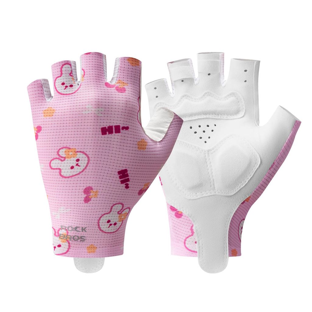 ROCKBROS Kinder Fahrradhandschuhe Halbfinger Rutschfest Fingerlose mit SBR-Polsterung für MTB Outdoor Rosa S