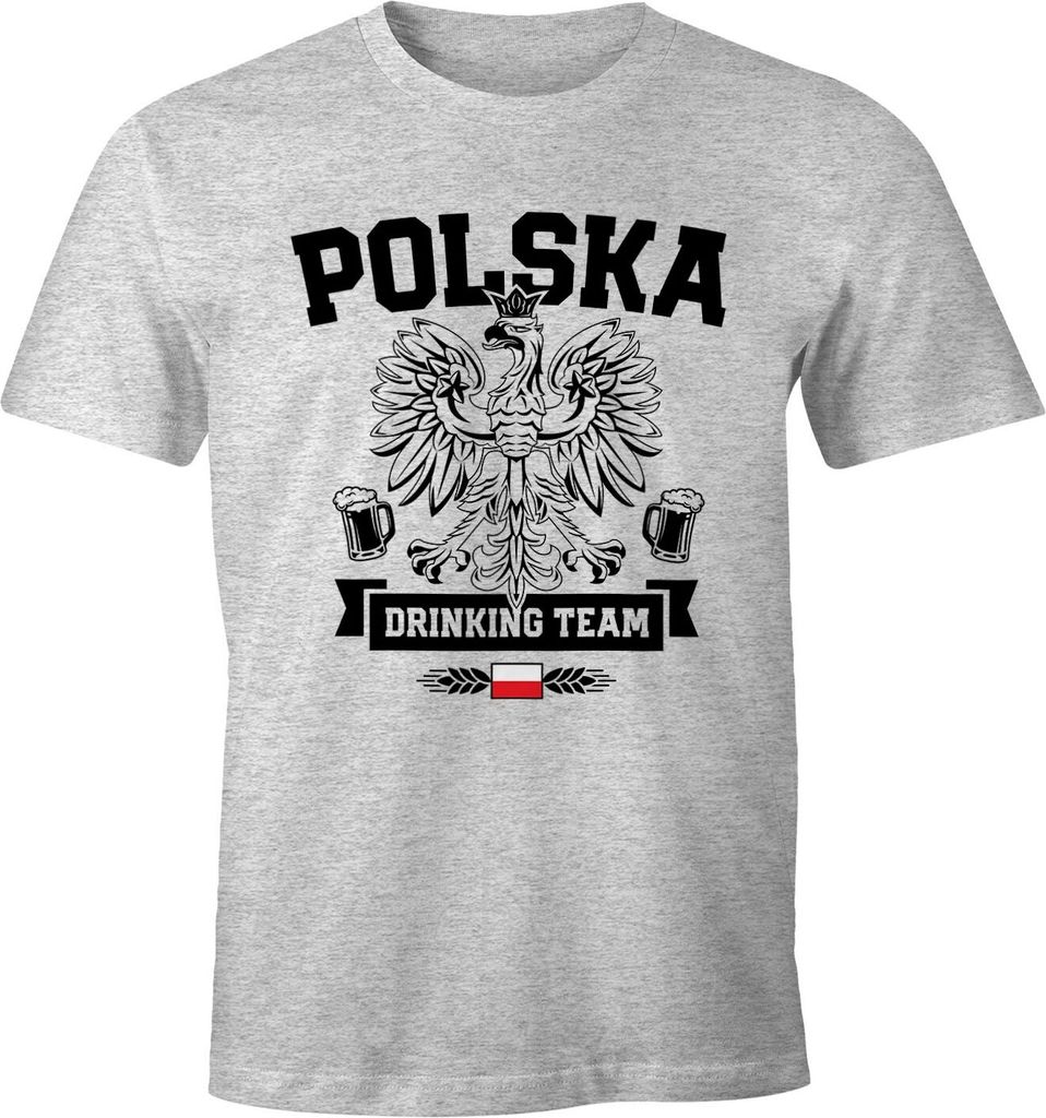Herren T-Shirt WM Polska Polen Poland Flagge World Cup Drinking Team Fun-Shirt Moonworks grau-meliert M
