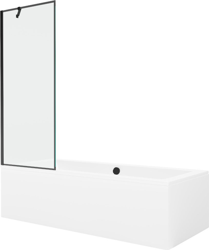 Mexen Cube rechteckige Badewanne 180 x 80 cm mit Verkleidung und 1-flügliger Duschabtrennung 70 cm, Schwarzes Design - 550518080