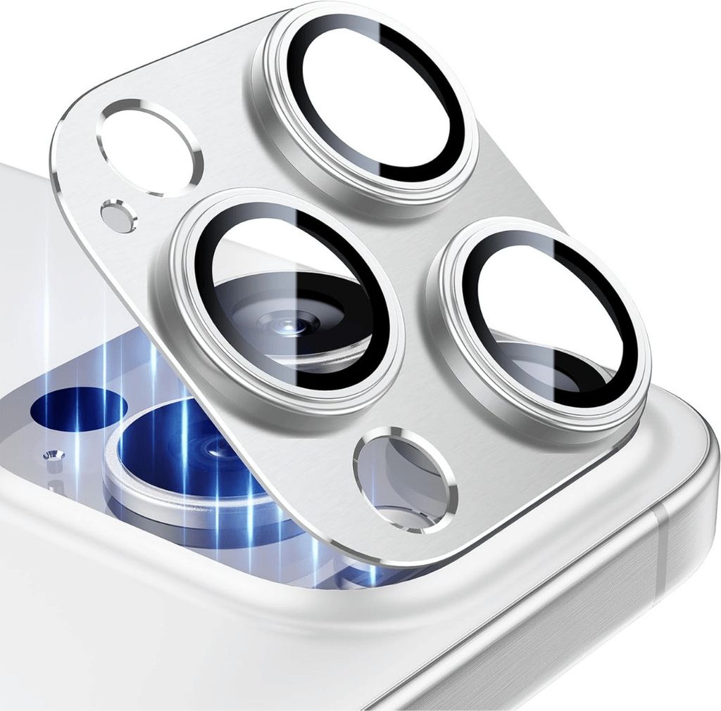 Kameraglas für Apple iPhone 16 Pro / 16 Pro Max Titan Schutzglas Panzerglas 3D Titan Weiß