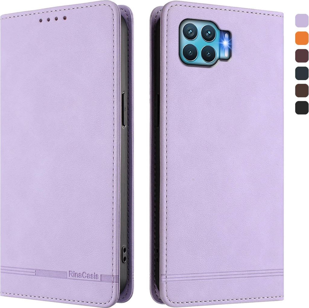 Hülle für Oppo F17 Pro, Retro Kunstleder Ständer Klapphülle mit Kartenfächer und Magnetische Violett