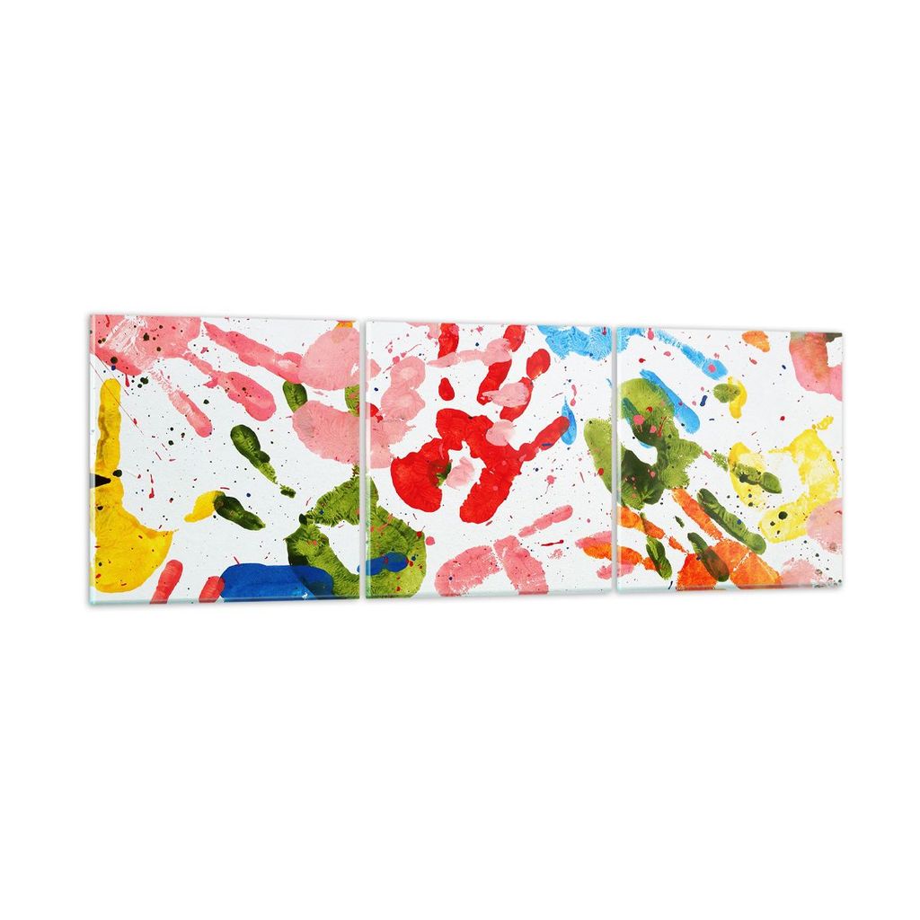 Bilder auf glas - Drucke Hände Komposition mehrfarbig - 90x30cm - Glasbilder - Wandbilder - Kunstdruck - Wanddekoration aus Glas - Glas Bilder - W...