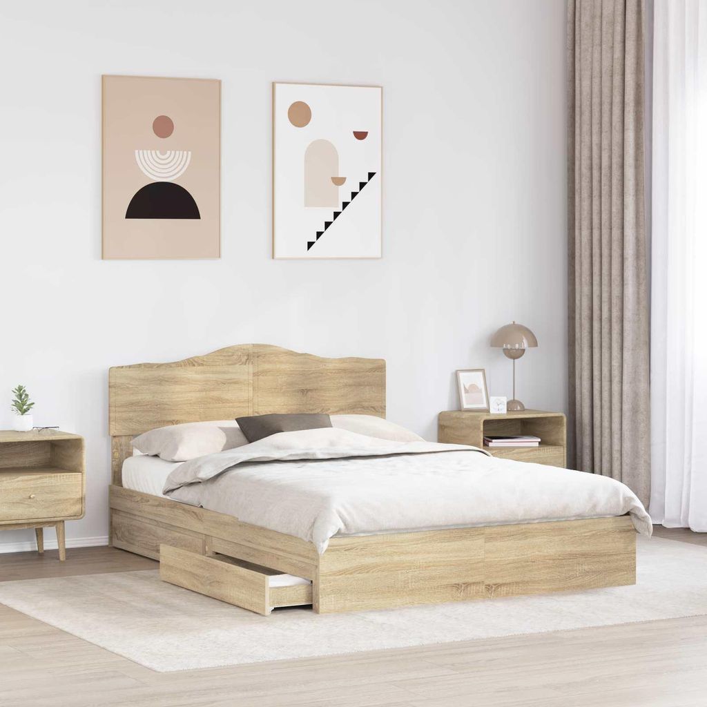 “2026 Modern“ Aufbewahrungsbett Sonoma-Eiche 140 x 200cm Holzwerkstoff - Designermöbel 175300 - Klassische BettenJugendbett Tagesbett