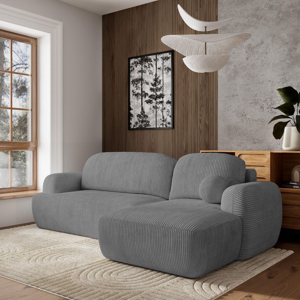 Masseno Ecksofa MODENZA P R-S mit Schlaffunktion L-Form, Sofa mit Bettkasten, Wohnzimmersofa, Couch, Soffa, Bettsofa, Couchgarnitur- Grau, POSO 60