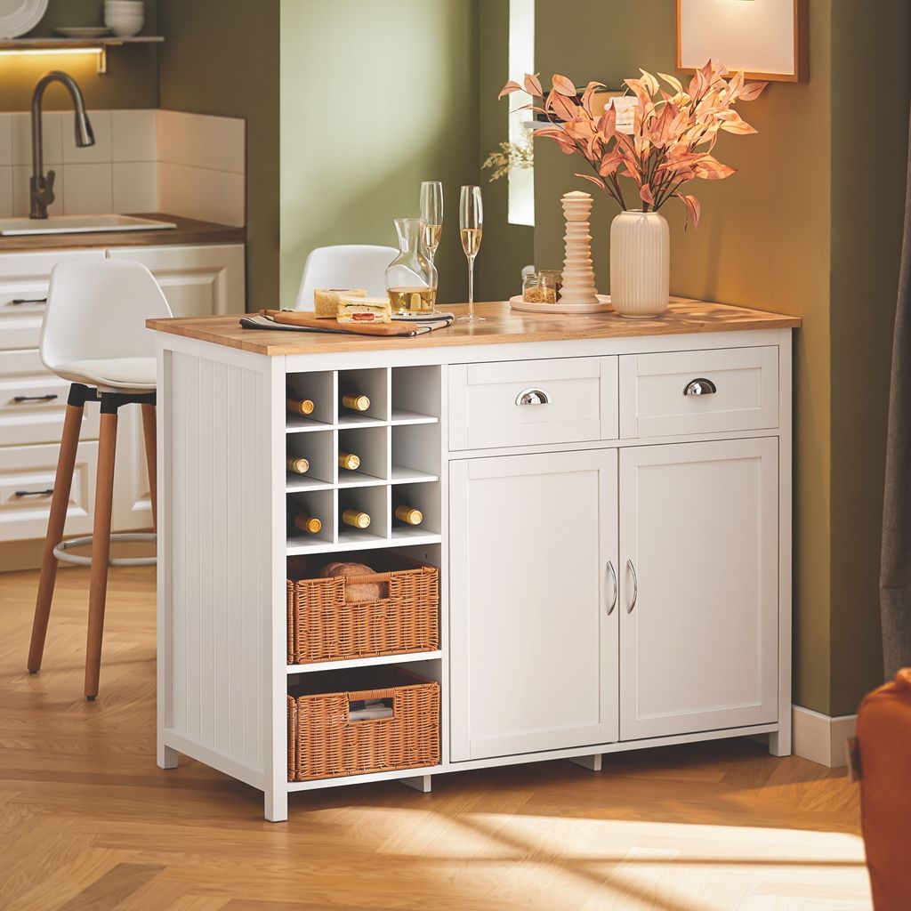 SoBuy KNL05-W Wyspa kuchenna z 2 koszami rattanowymi Szafka Zdjęcie produktu 