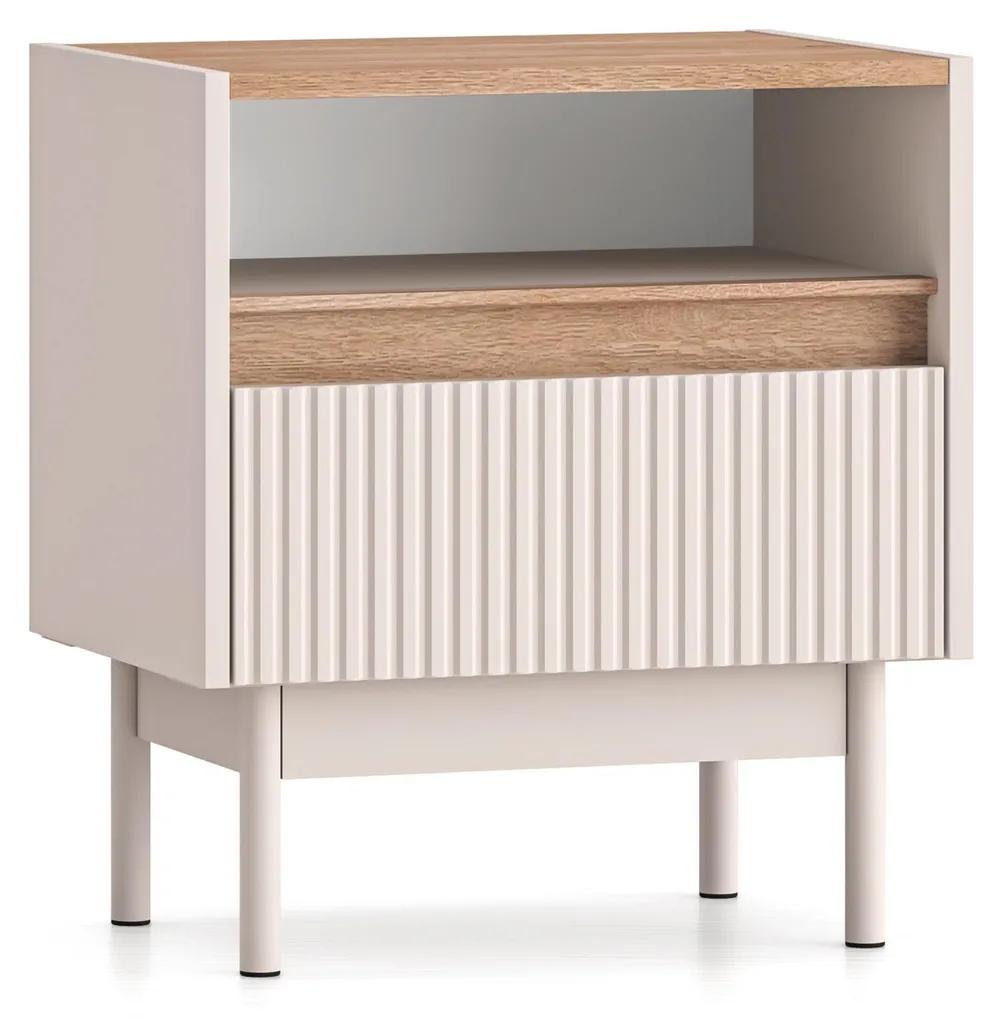 Selsey Dunea Table de Chevet avec Tiroir Gris Cachemire et Chêne 50 cm
