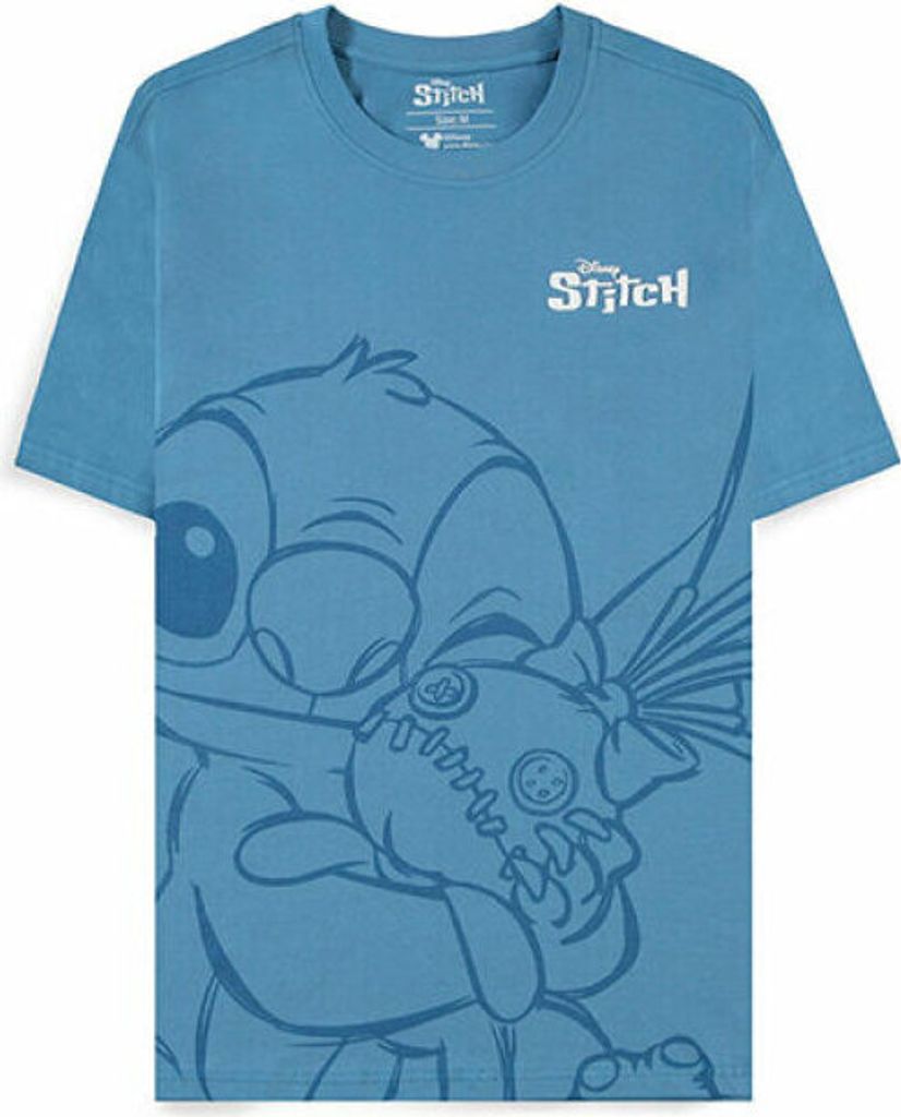 DIFUZED Disney Lilo & Stitch - Hugging Stitch, T-Shirt, Erwachsener, Uni, Blau, Abbildung, S