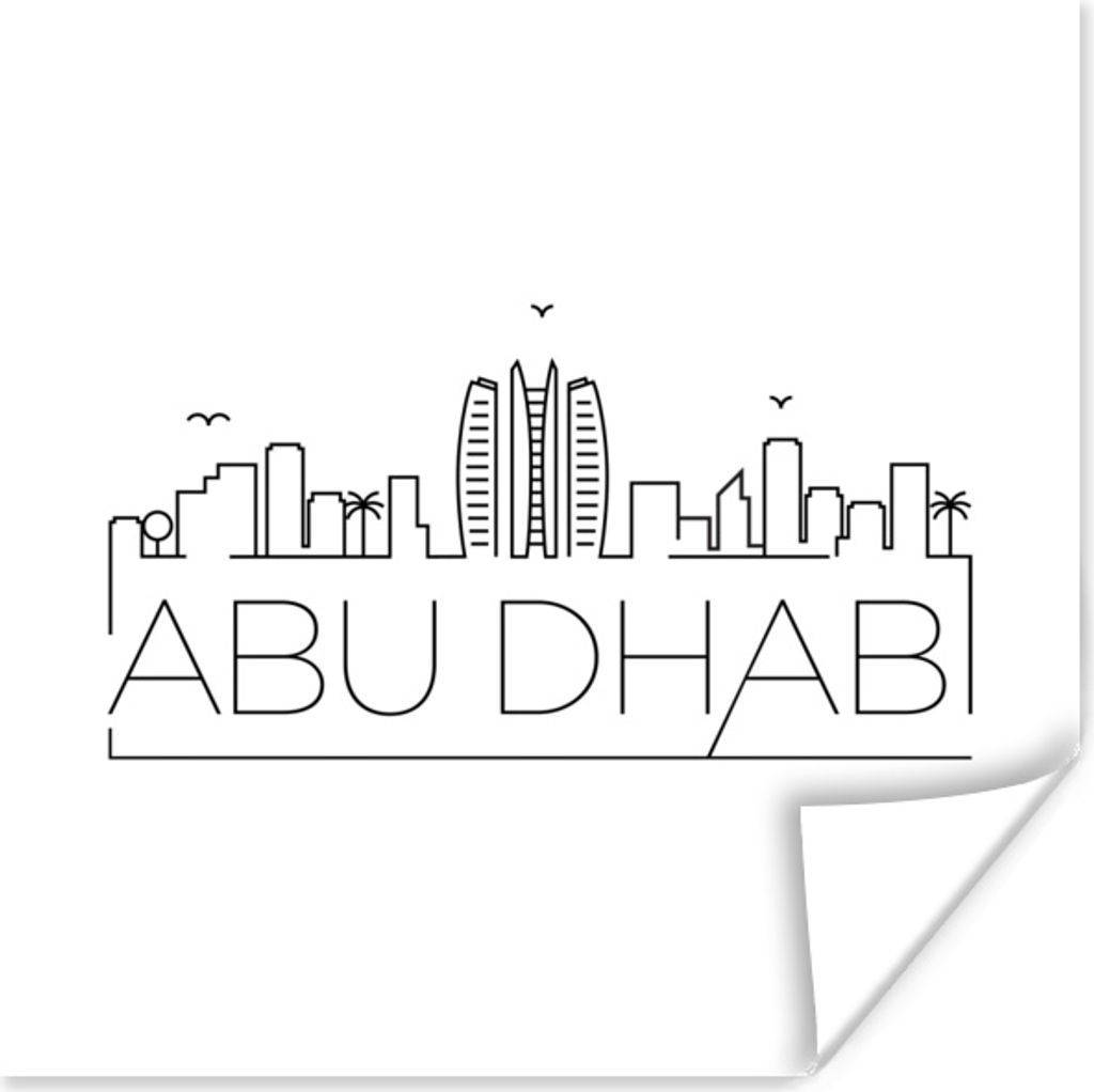 MuchoWow Poster Skyline "Abu Dhabi" schwarz auf weiß 75x75 cm - Wand Dekoration